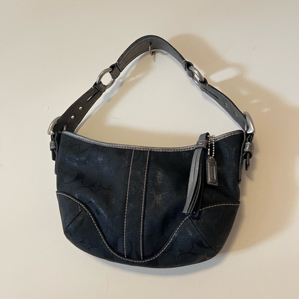 Coach Black and Grey Hobo y2k Shoulder Bag with Snakeskin Strap 8K36